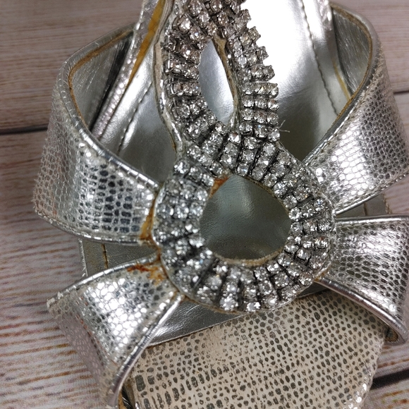 Aldo Silver Sandals Rhinestone Stiletto Wedding 7 - Picture 2 of 9